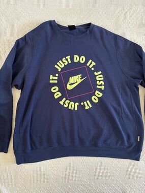Nike Men’s 3XL Tall Just Do It Navy Blue Neon Crewneck Sweatshirt Preowned